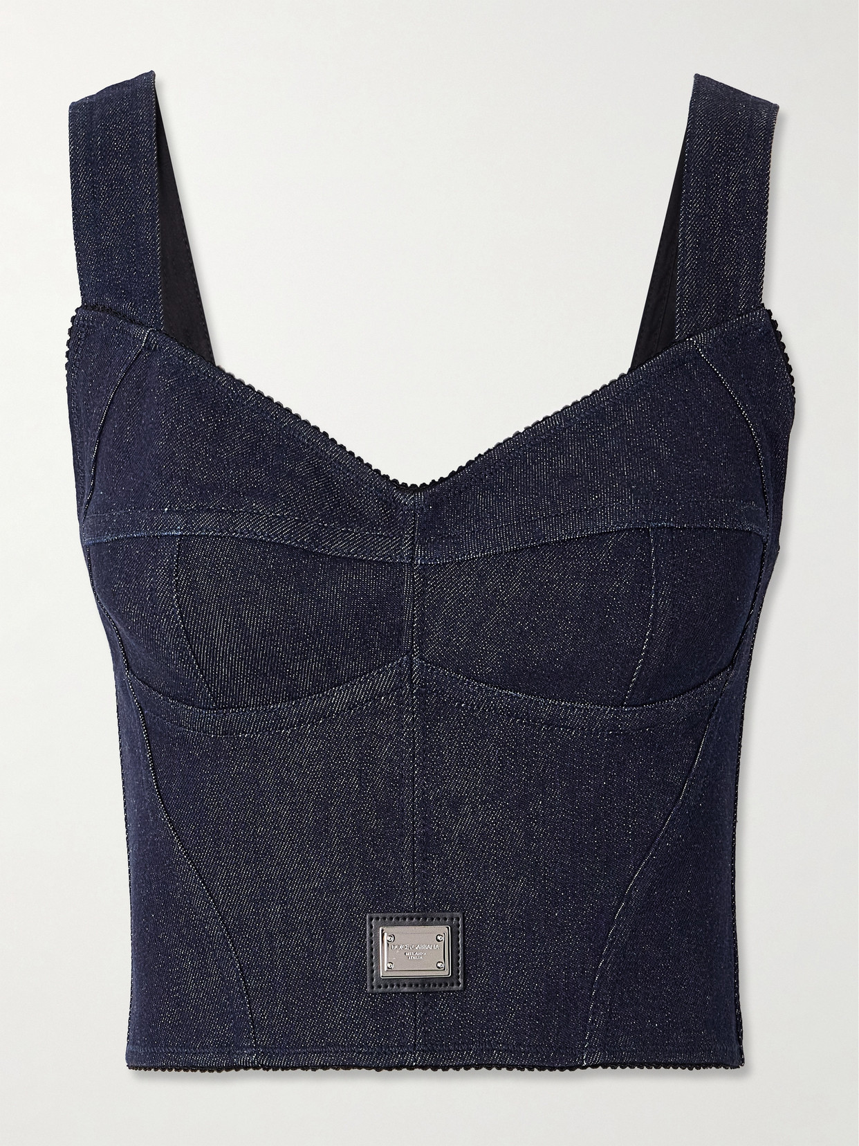 Dolce & Gabbana Dolce&gabbana Logo Plaque Denim Corset Top In Blue
