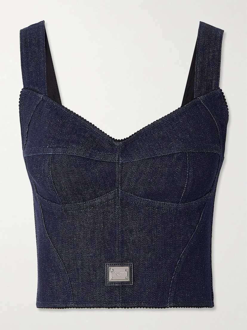 Dolce & Gabbana Picot-trimmed Denim Bustier Top
