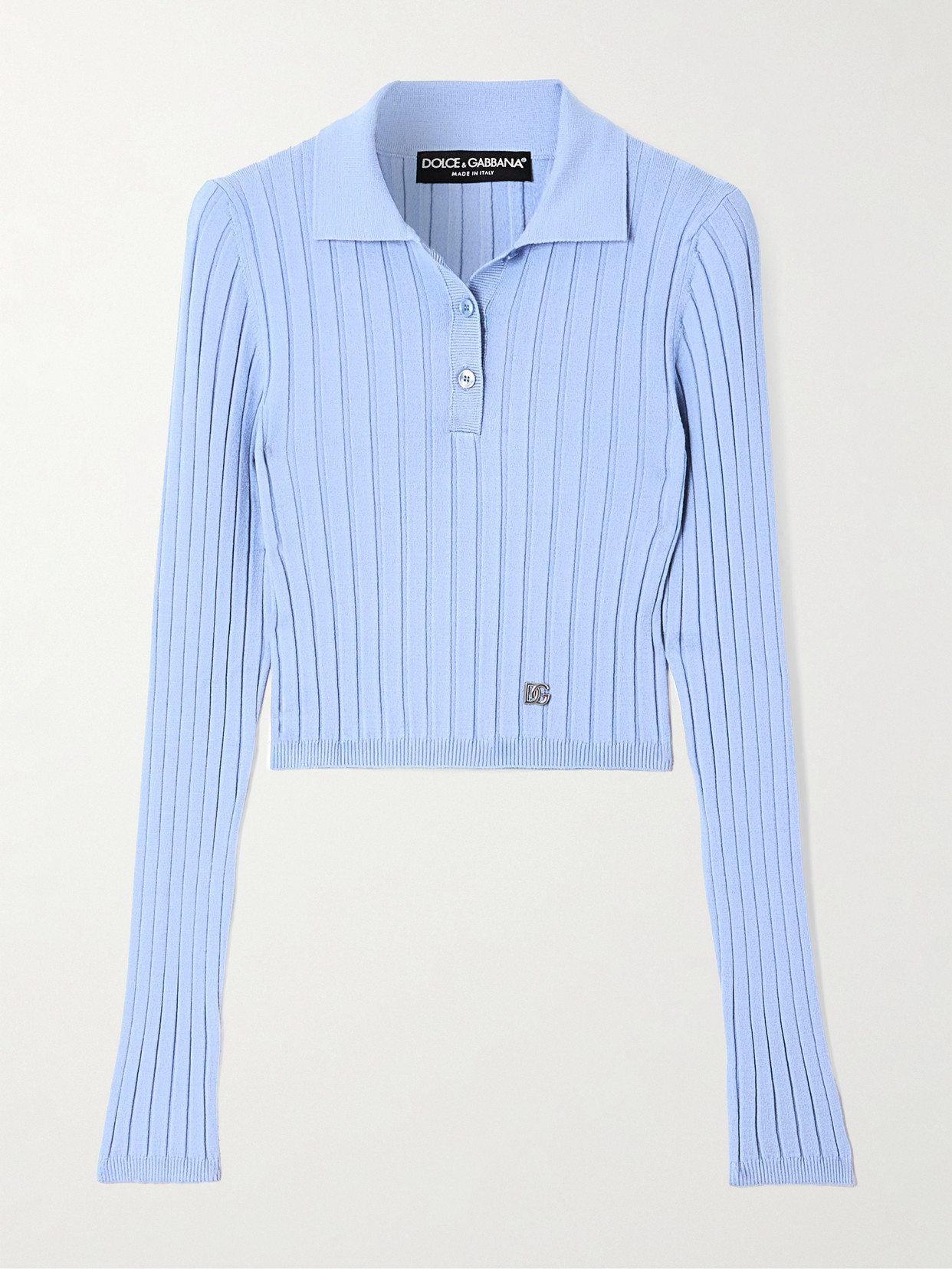 Dolce & Gabbana - Embellished Ribbed-knit Polo Shirt - Blue
