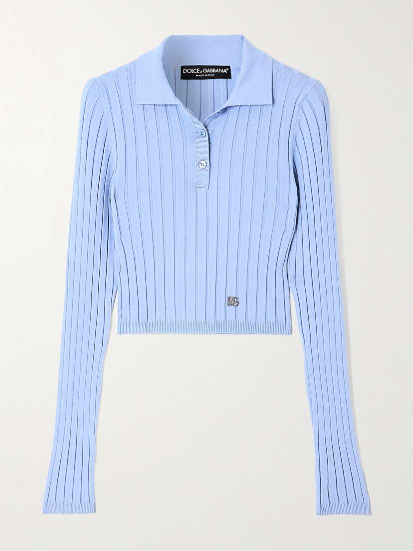 Dolce & Gabbana Embellished Ribbed-knit Polo Shirt