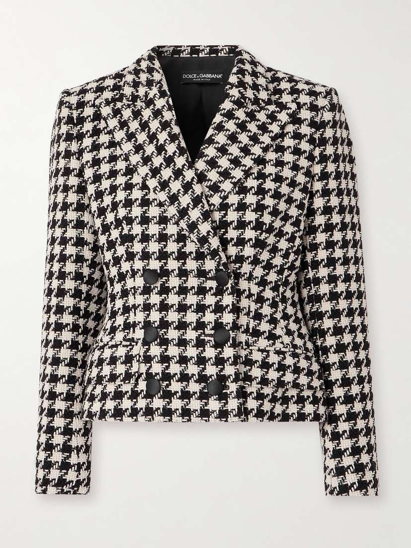 Dolce & Gabbana Double-breasted Houndstooth Wool And Cotton-blend Tweed Blazer