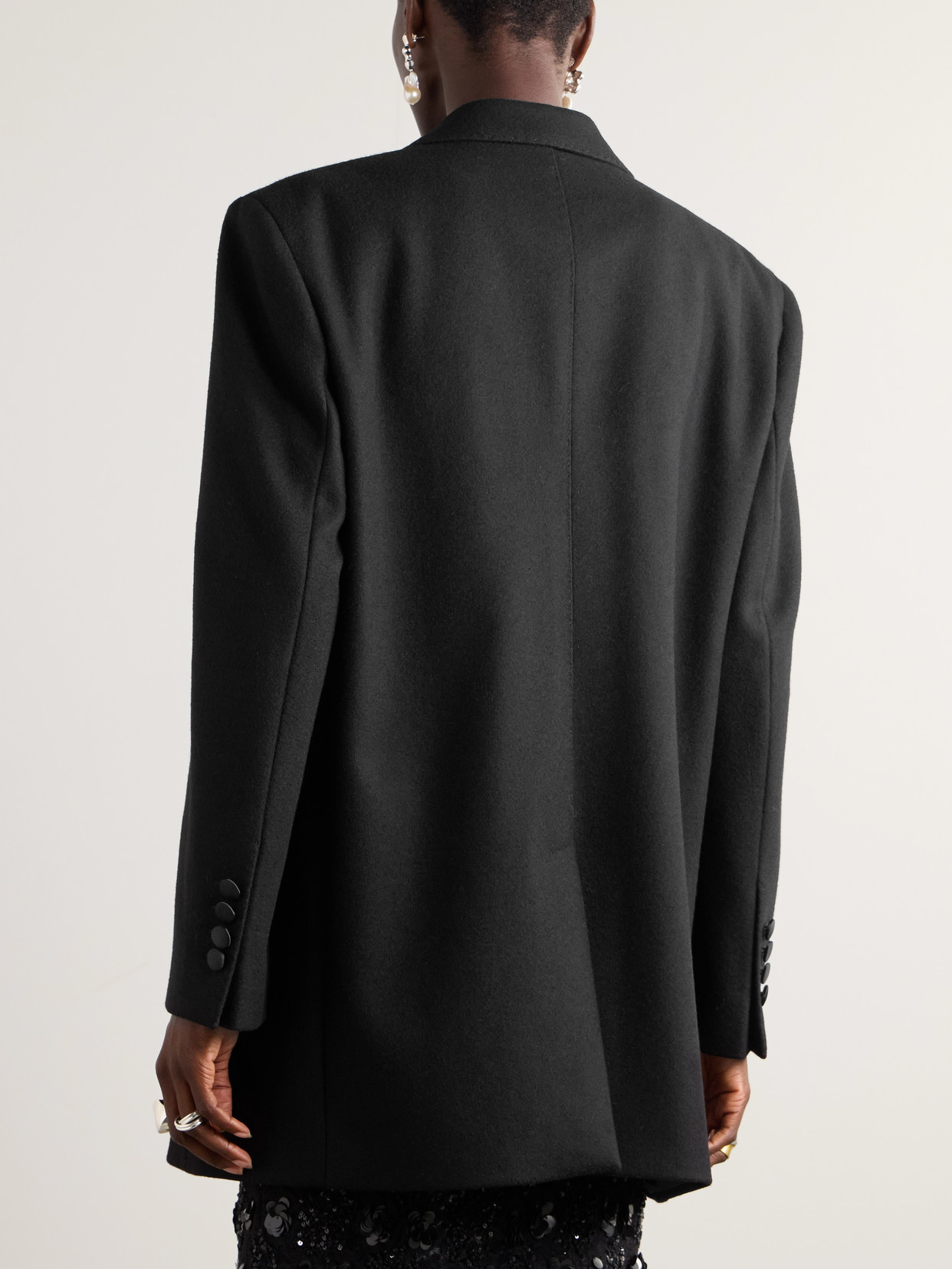 Dolce & Gabbana Double-breasted Satin-trimmed Brushed Wool-blend Blazer In Black