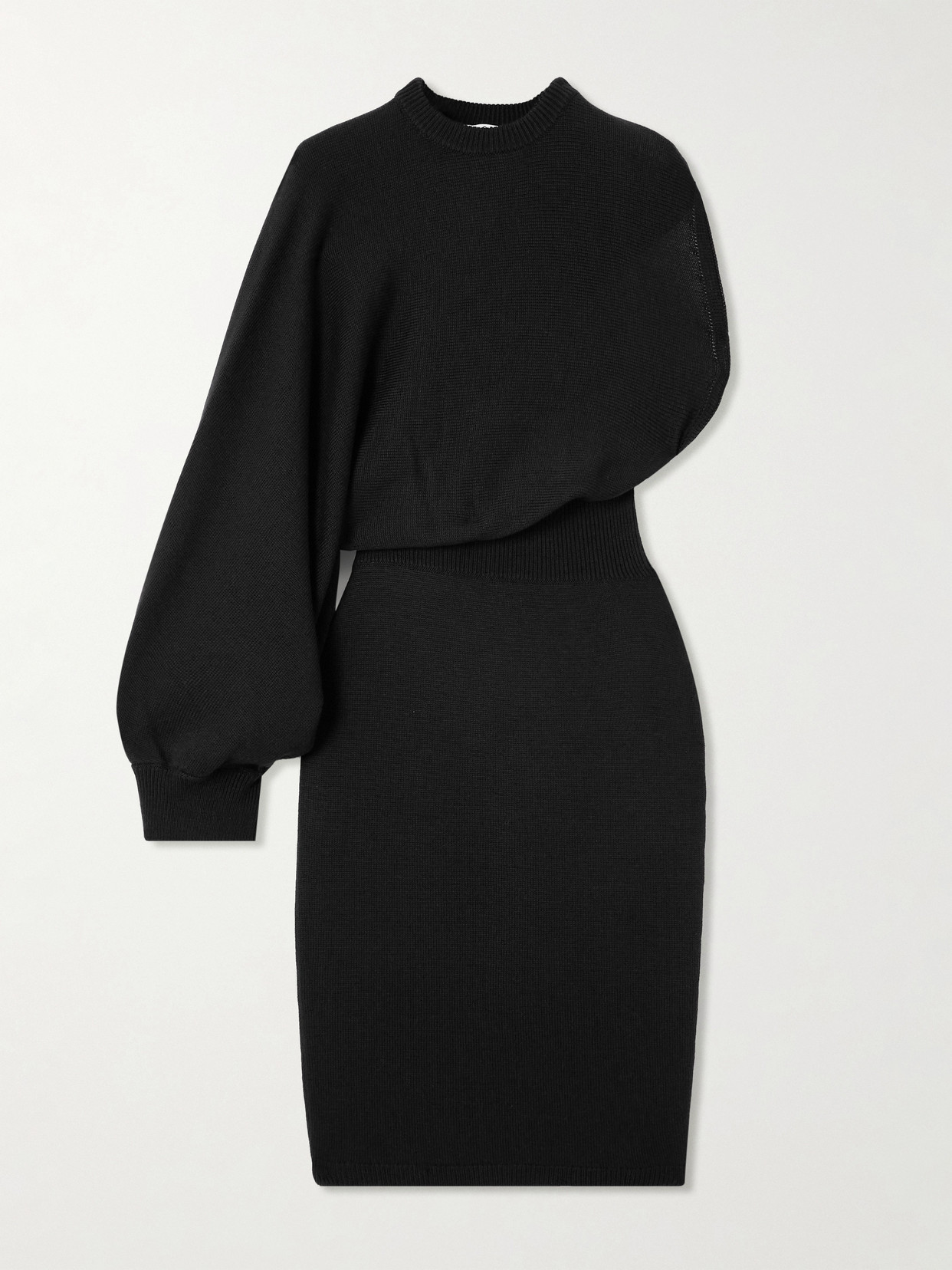 Alaïa Asymmetric Draped Knit Midi Dress In Black