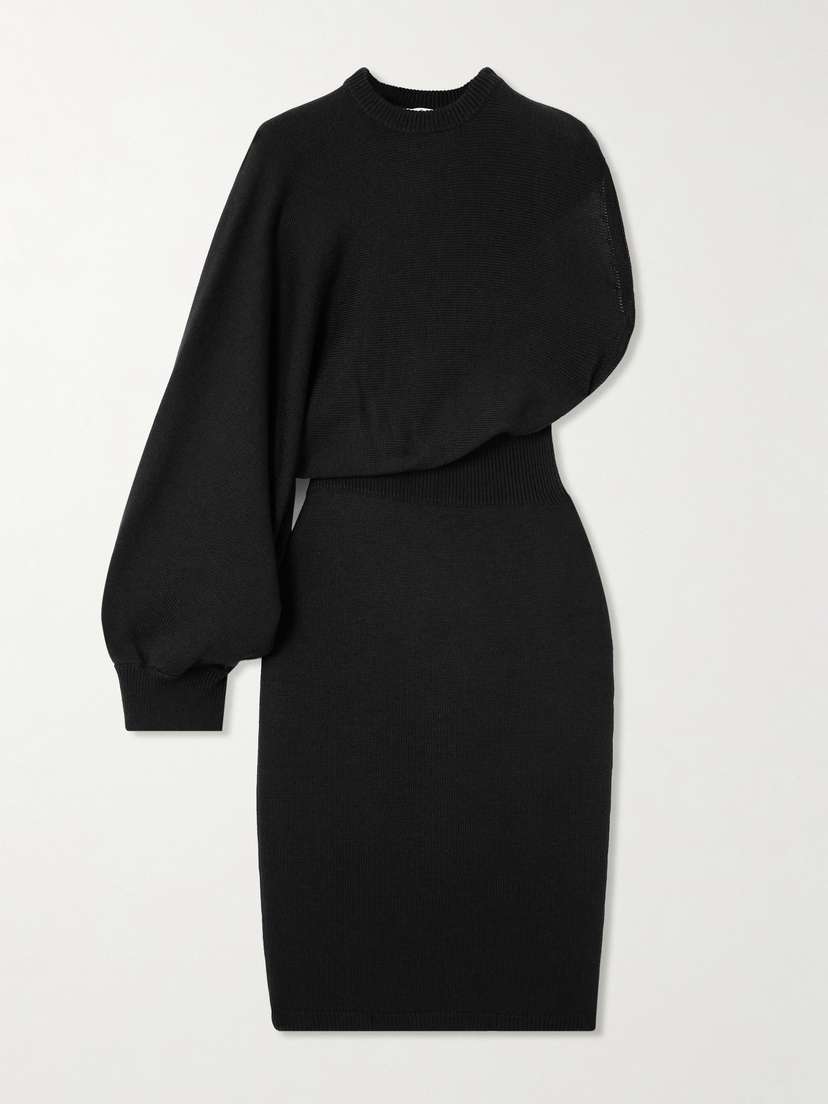 Alaïa One-sleeve Asymmetric Knitted Wool Midi Dress