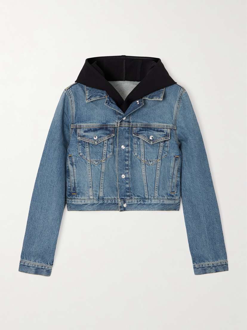 Alaïa Hooded Jersey-trimmed Denim Jacket