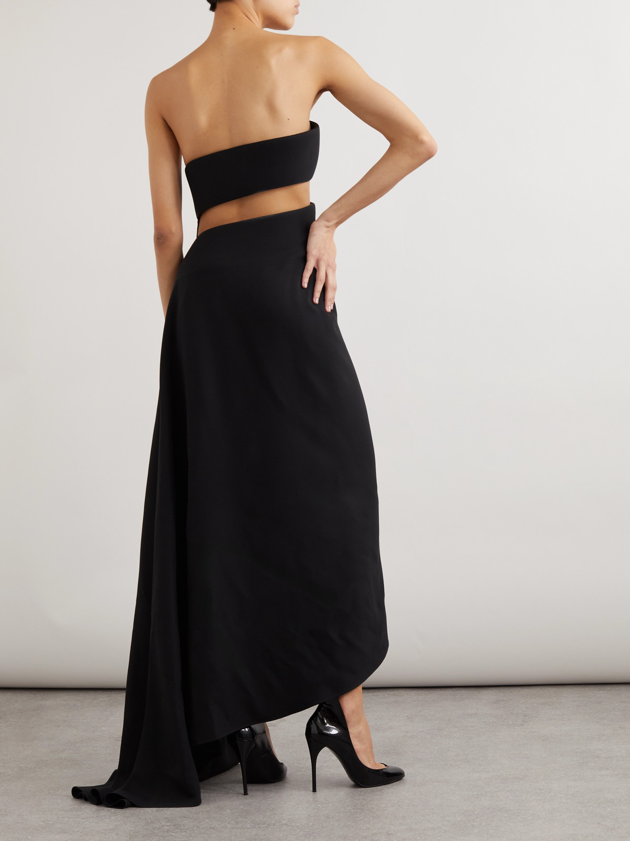 Shop Alaïa Spiral Strapless Bustier Silk And Wool-blend Gown In Black