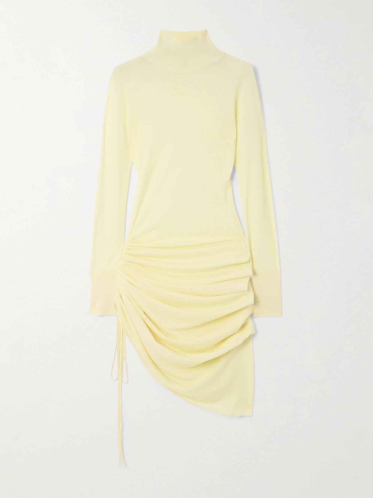 Alaïa Gathered Wool-blend Turtleneck Midi Dress In White