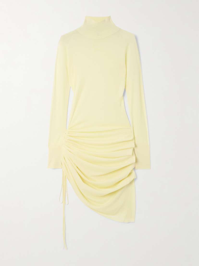 Alaïa Gathered Wool-blend Turtleneck Midi Dress