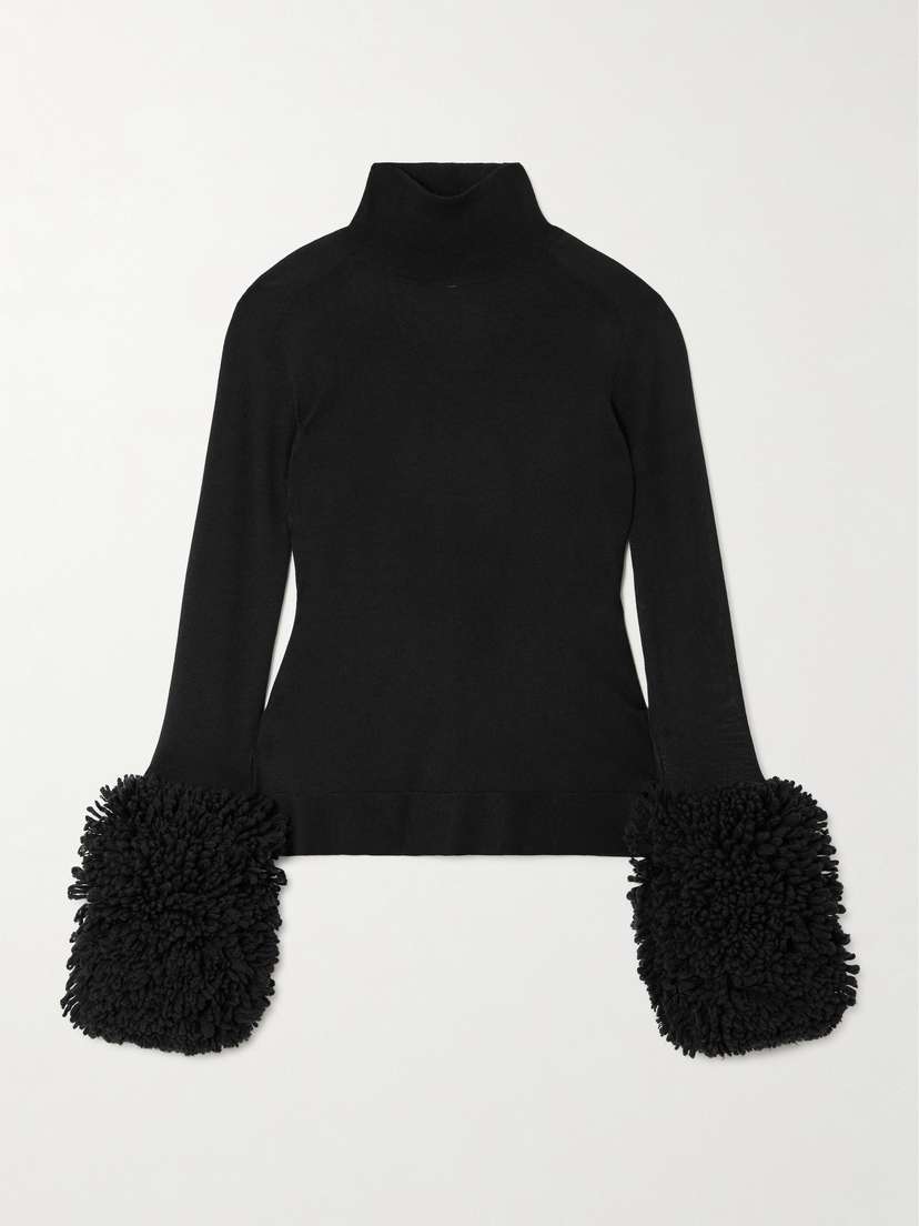 Alaïa Bouclé-trimmed Wool Turtleneck Sweater