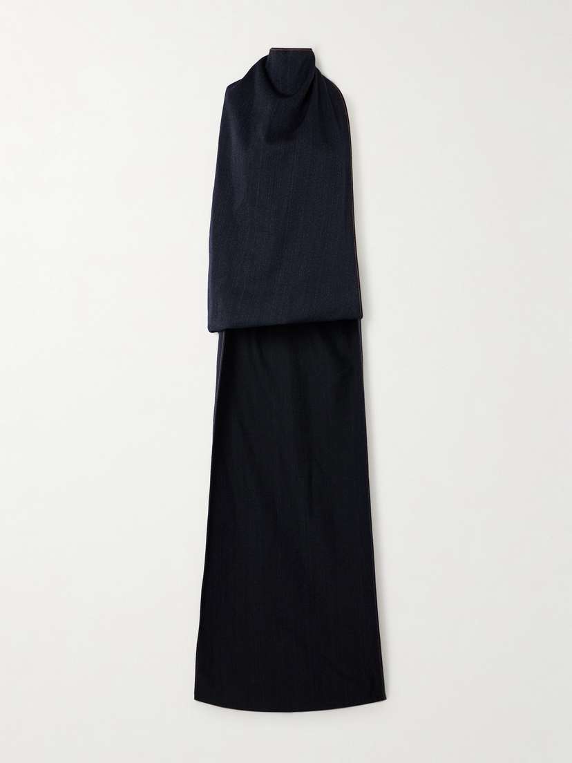 Alaïa Backless Draped Denim Halterneck Top