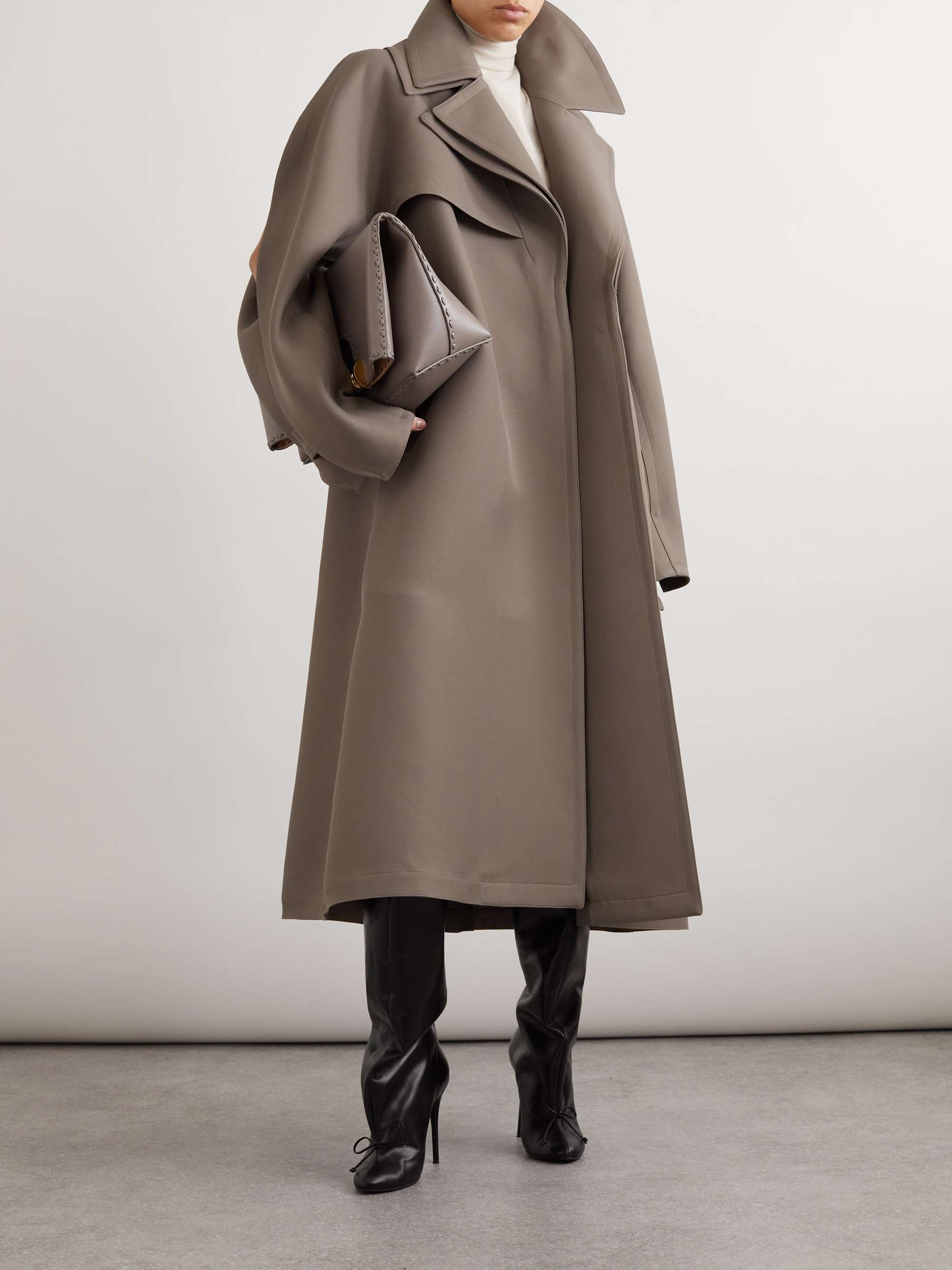 Oversized layered wool blend twill coat