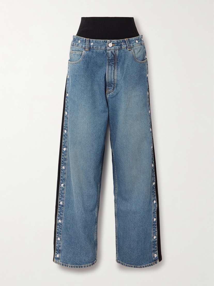 Alaïa Studded Jersey-trimmed High-rise Wide-leg Jeans