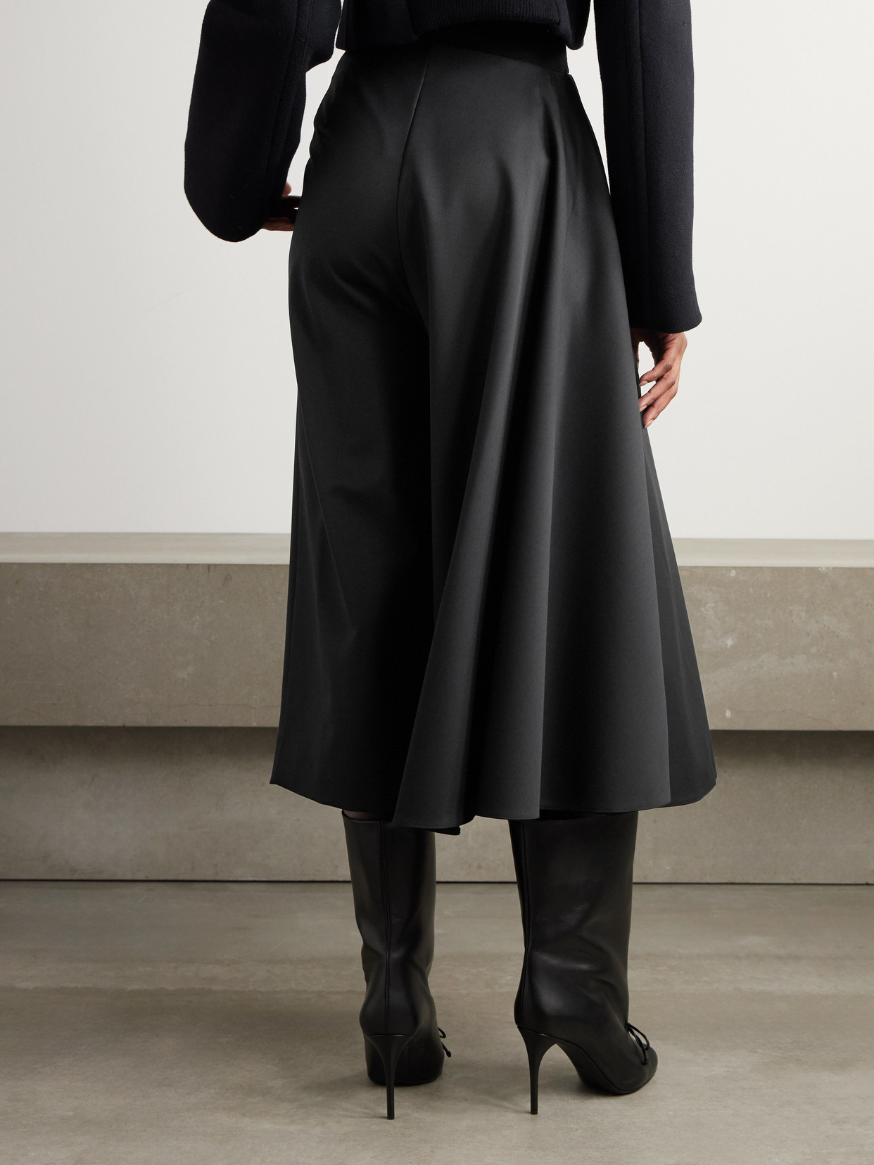 Shop Alaïa Cropped Layered Grain De Poudre Wool-blend Straight-leg Pants In Black