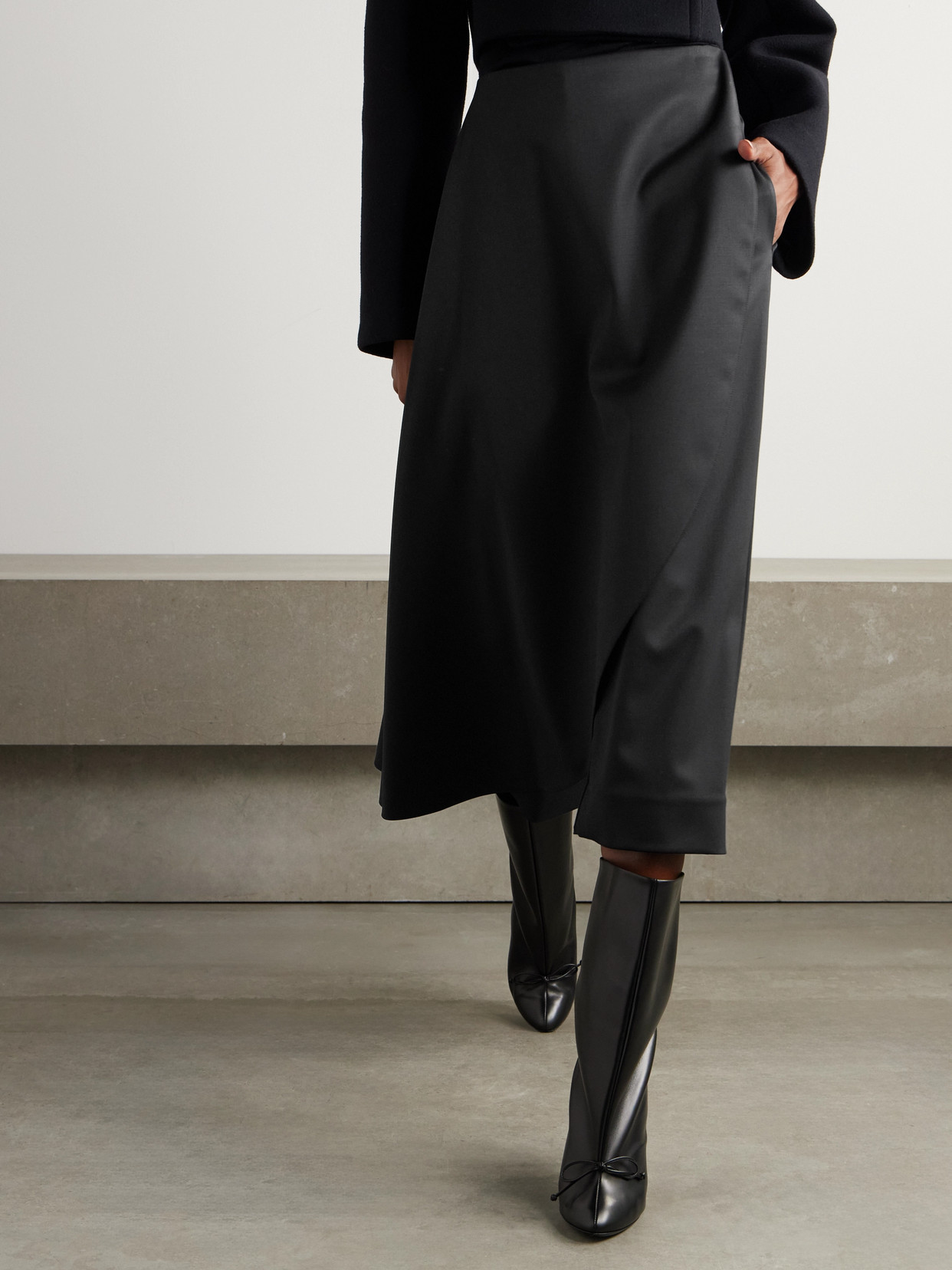 Shop Alaïa Cropped Layered Grain De Poudre Wool-blend Straight-leg Pants In Black