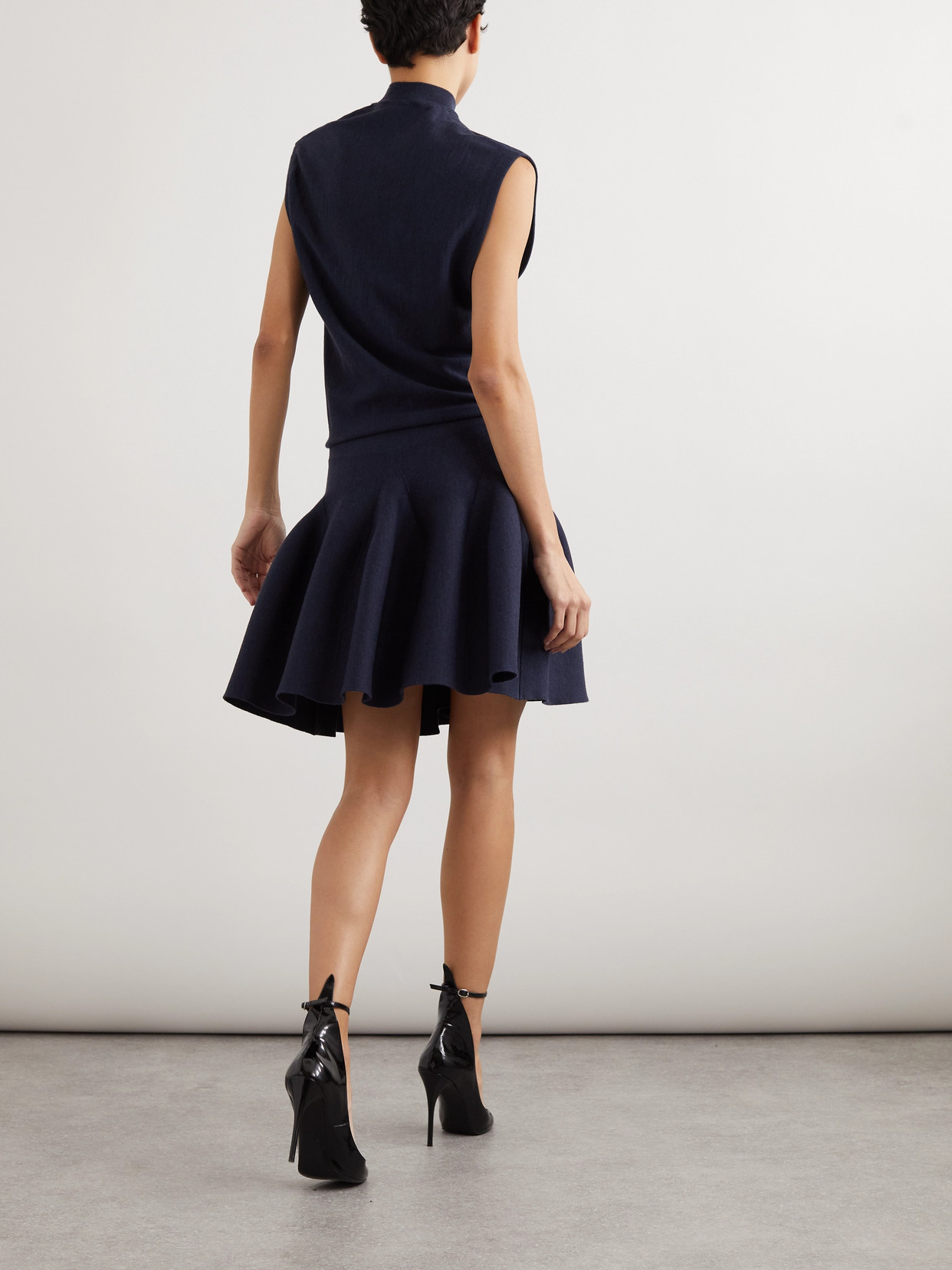 Alaïa Pleated Wool-blend Mini Dress In Blue