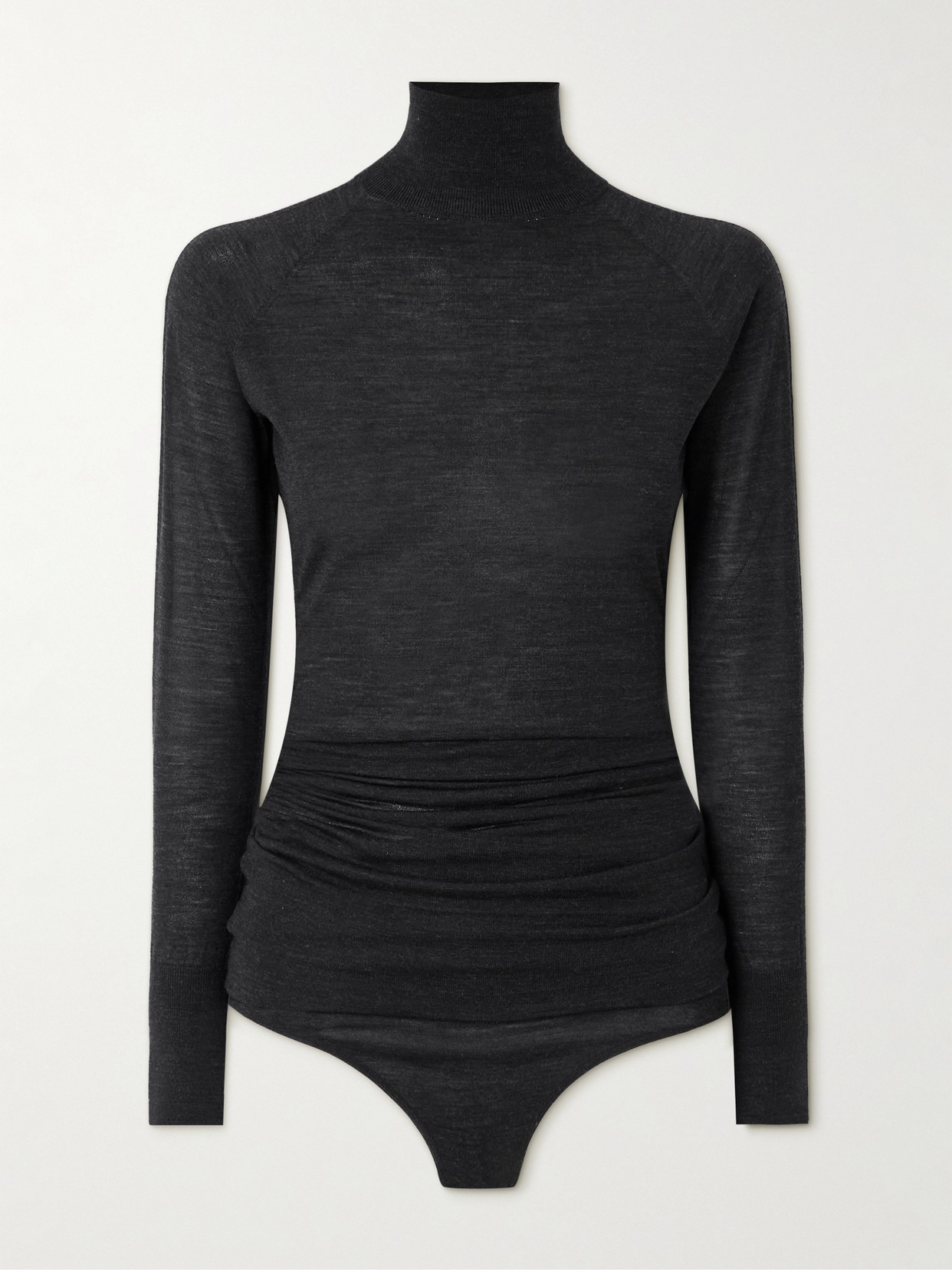Alaïa Ruched Wool Bodysuit In Black