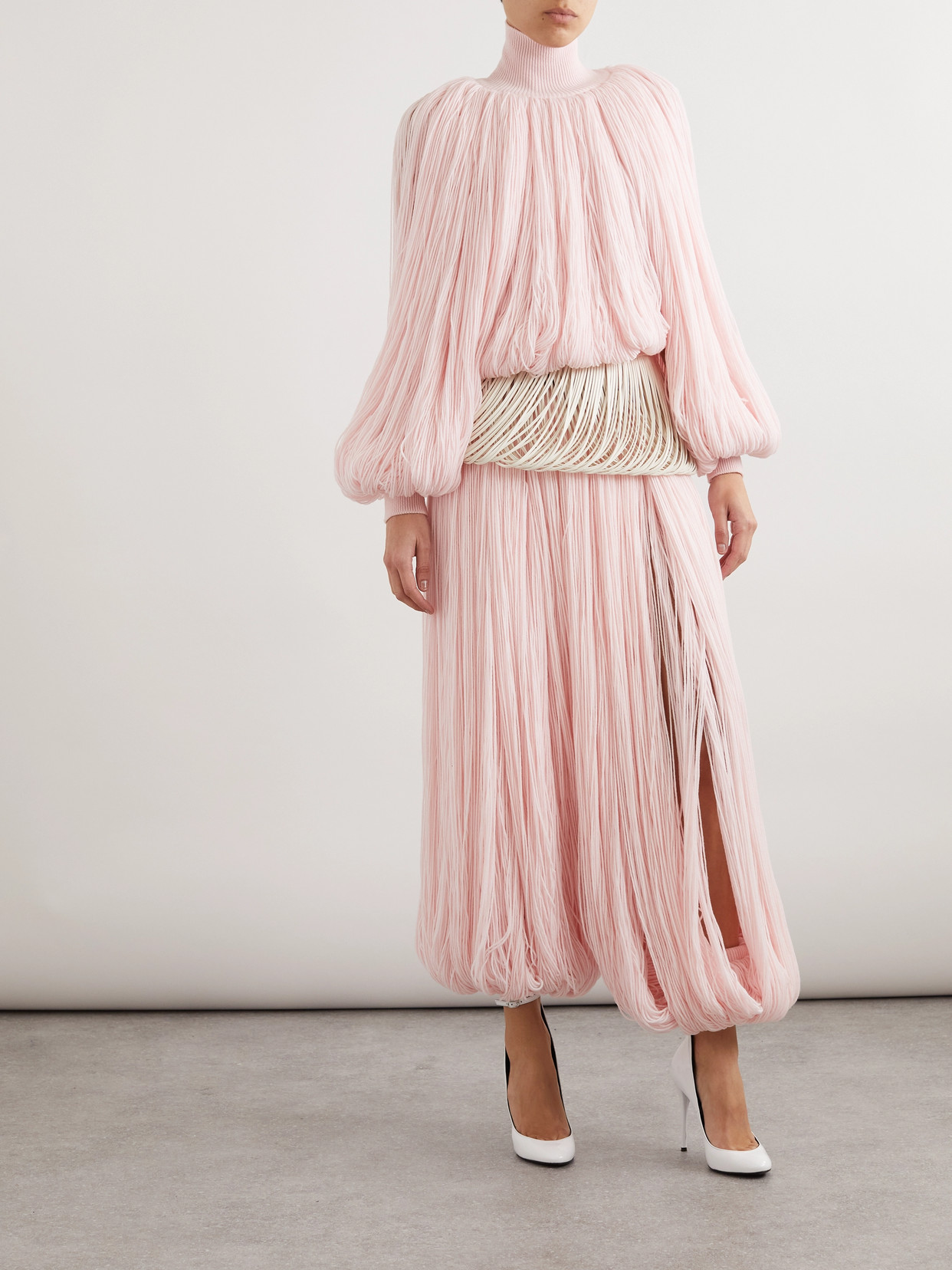Alaïa Turtleneck Fringed Wool-blend Top In Pink
