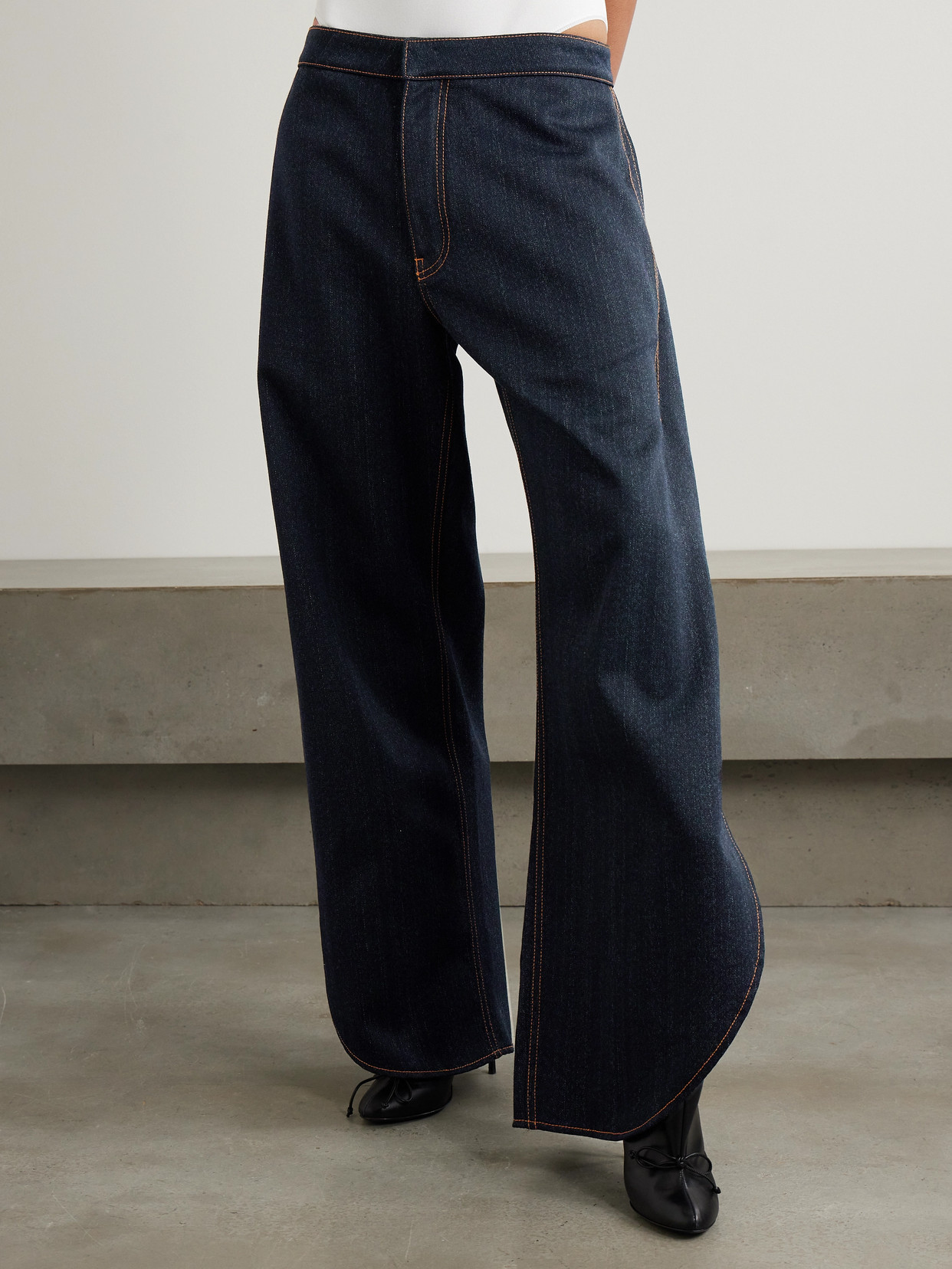 Shop Alaïa Layered Low-rise Wide-leg Jeans In Blue