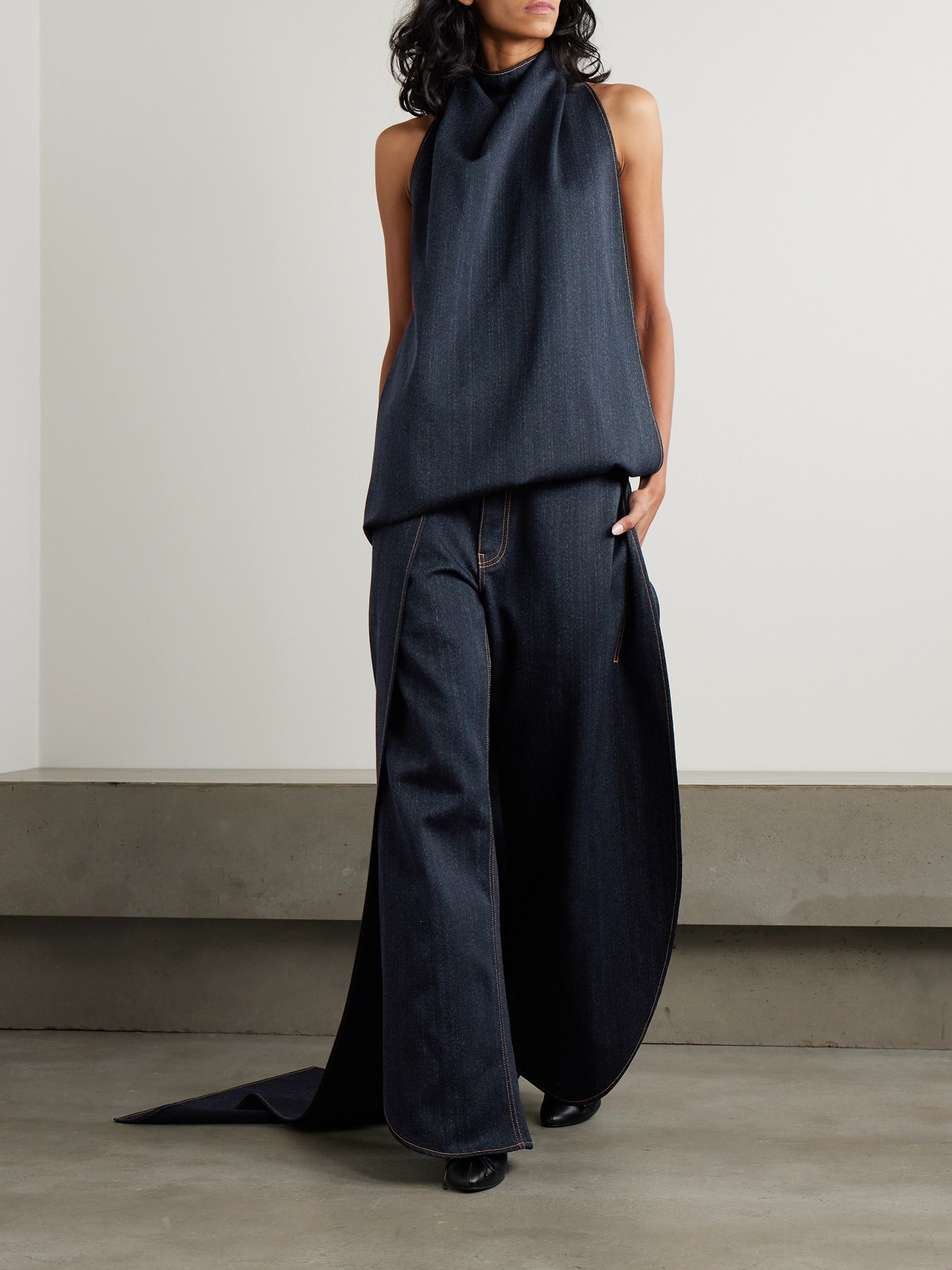 Shop Alaïa Layered Low-rise Wide-leg Jeans In Blue
