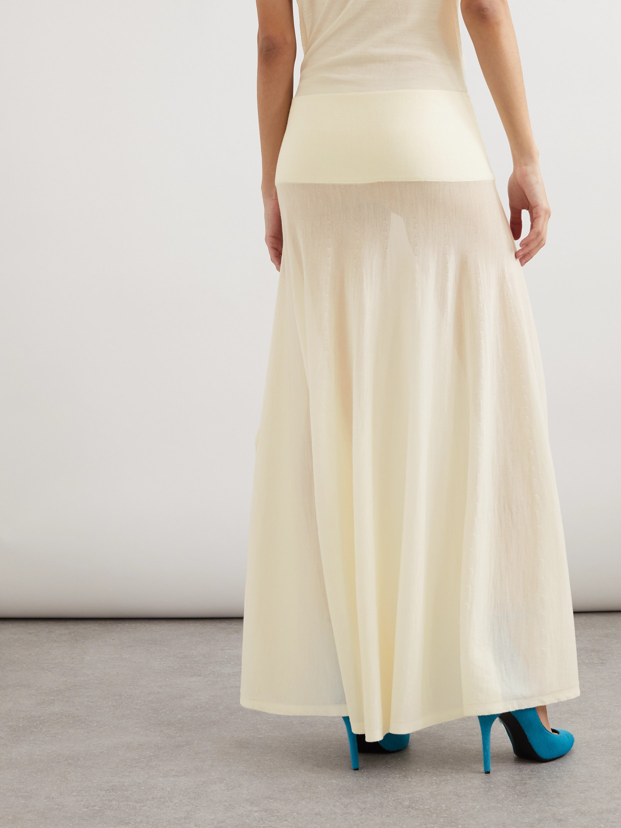 Alaïa Pleated Wool Maxi Skirt In White