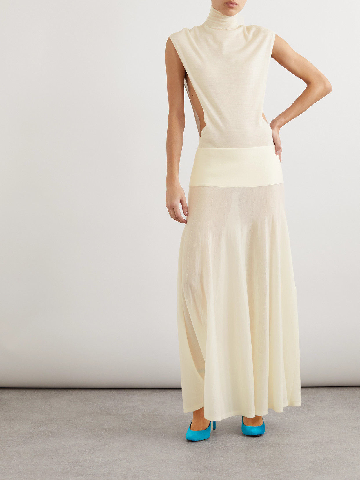 Alaïa Pleated Wool Maxi Skirt In White