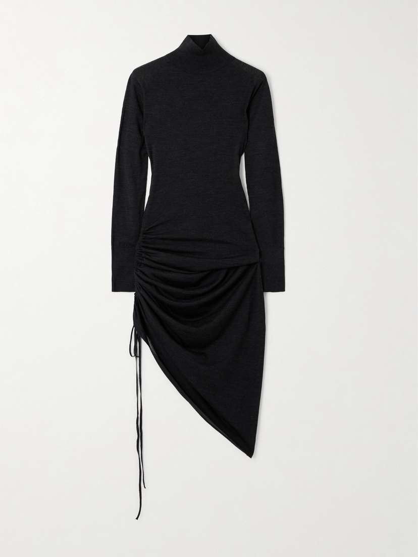 Alaïa Gathered Wool-blend Turtleneck Midi Dress