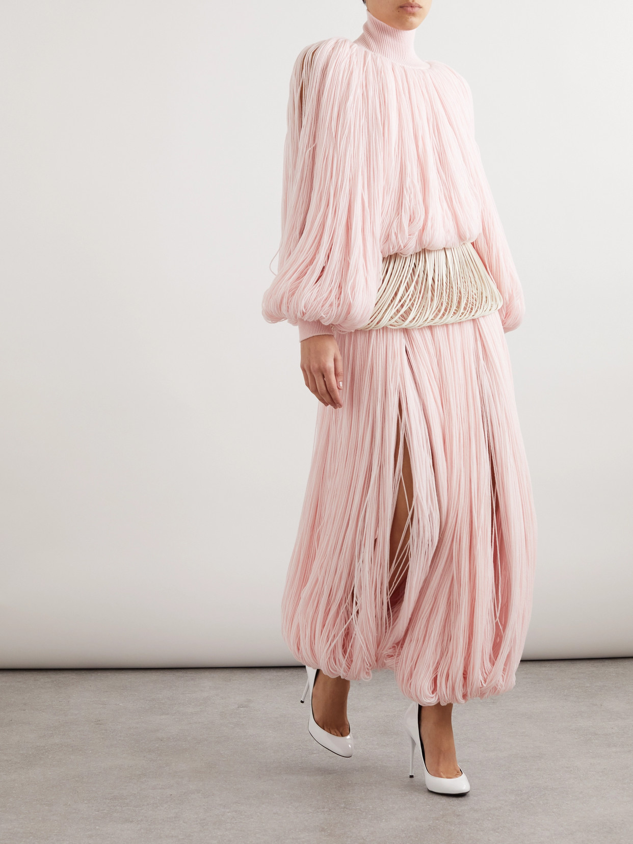 Alaïa Fringed Wool Tapered Pants In Pink