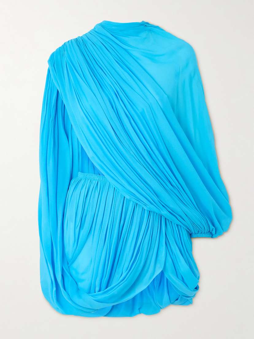 Alaïa Asymmetric Draped Georgette Mini Dress