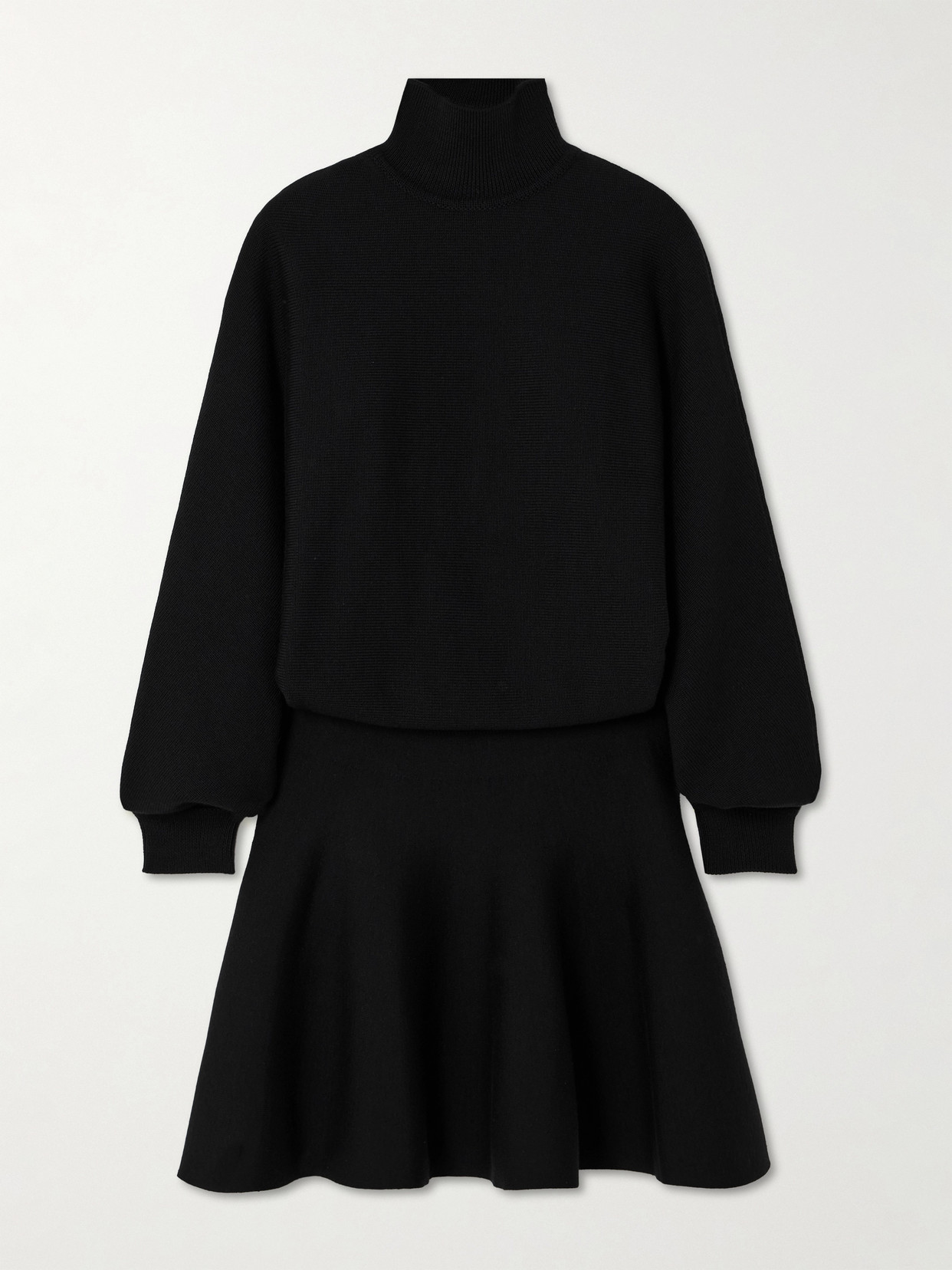 Alaïa Pleated Virgin Wool And Wool-blend Turtleneck Mini Dress In Black