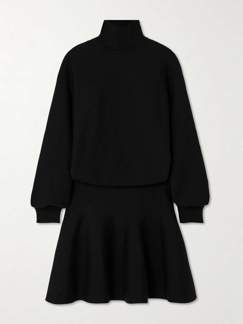 Alaïa Pleated Virgin Wool And Wool-blend Turtleneck Mini Dress