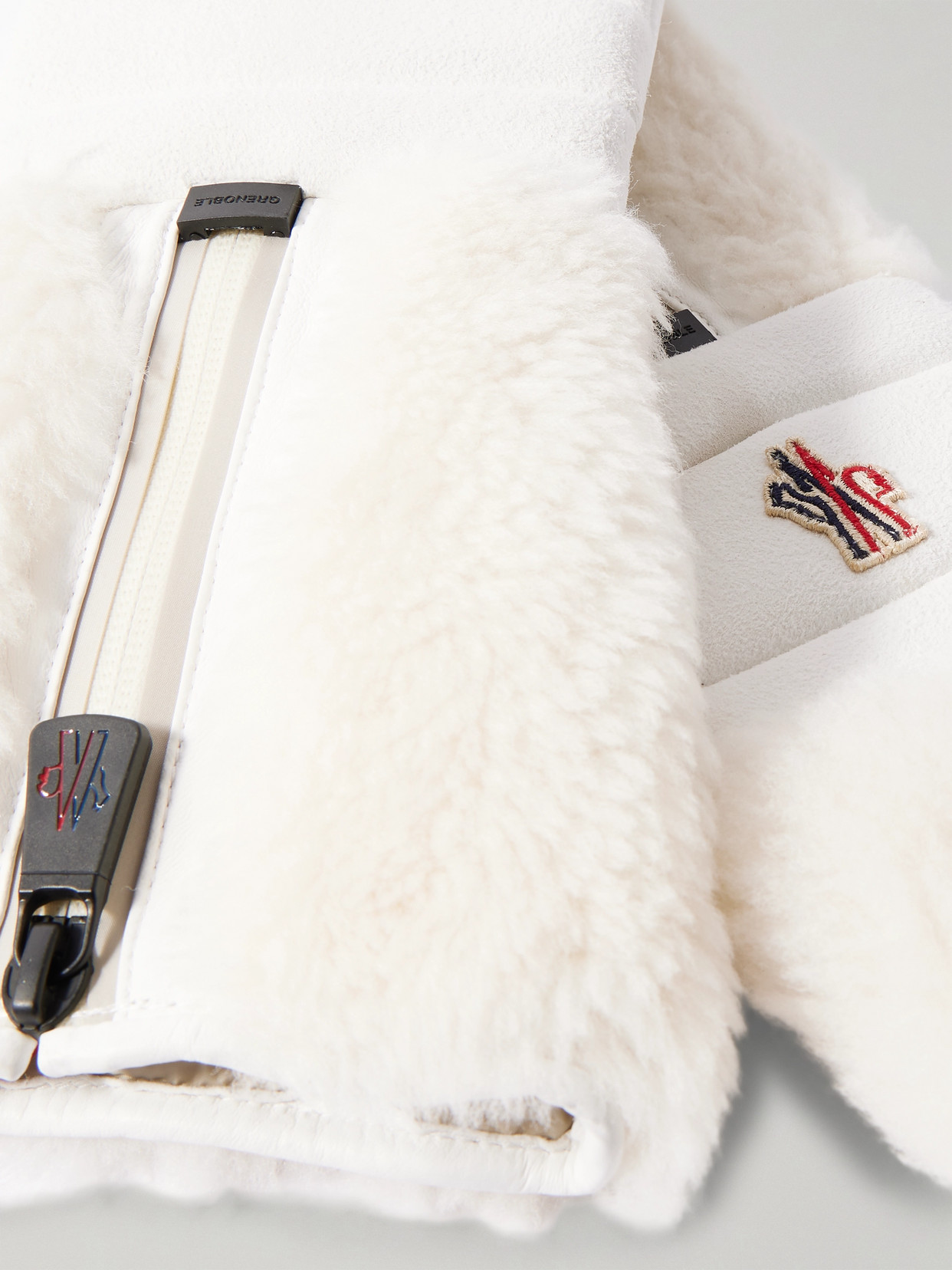 Moncler Shearling And Suede Ski Gloves In Cream