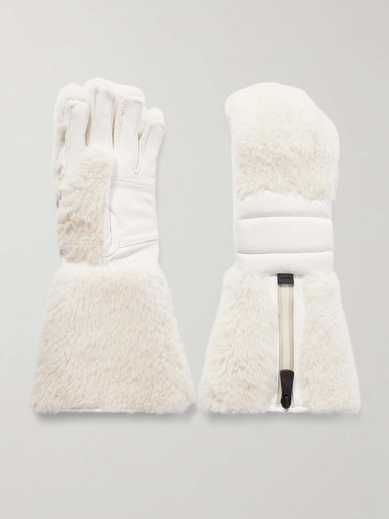 Moncler Shearling And Suede Ski Gloves In Cream