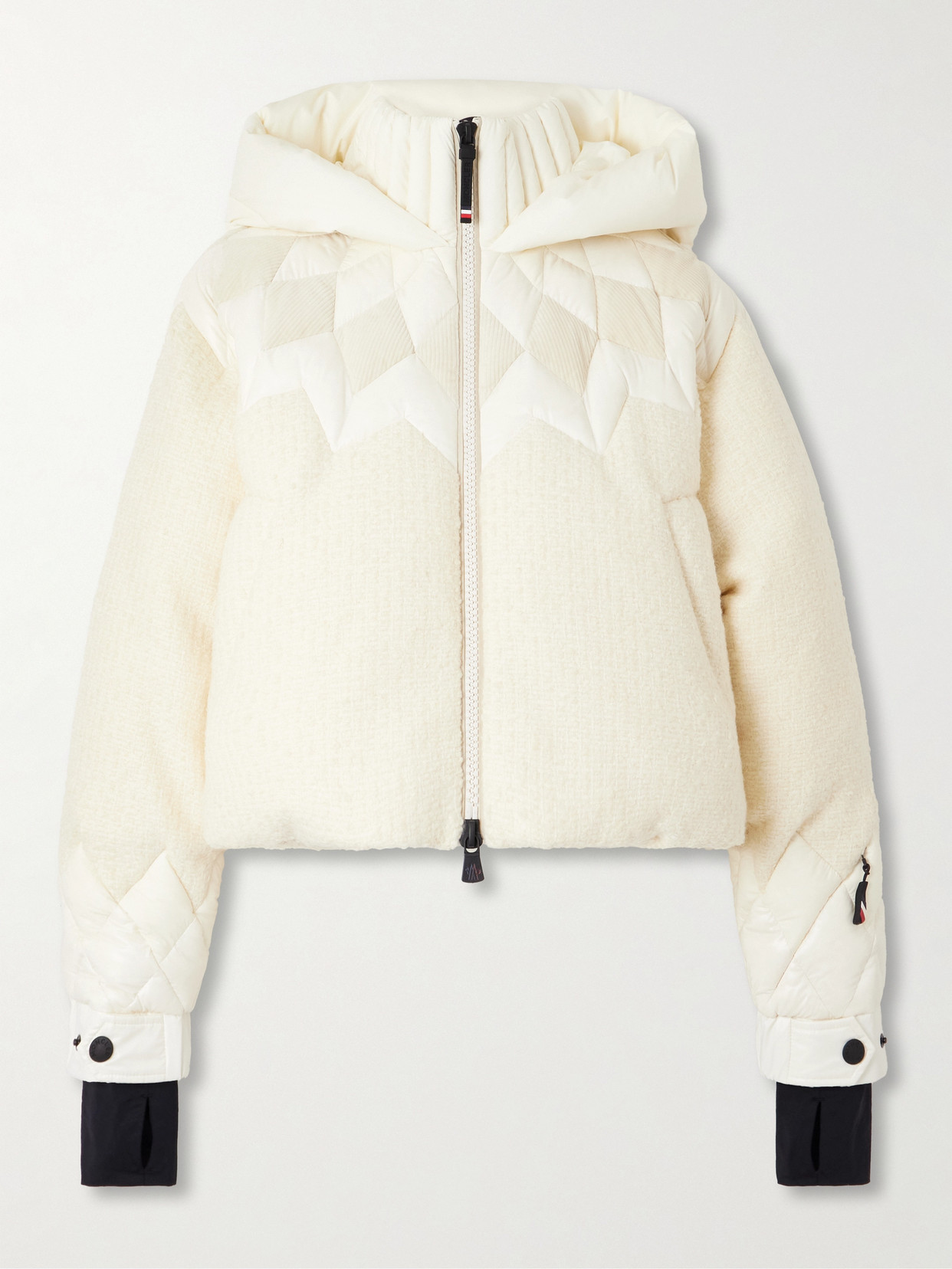 Moncler Hintersee Hooded Corduroy And Shell-trimmed Wool-blend Bouclé Quilted Down Ski Jacket In Cream