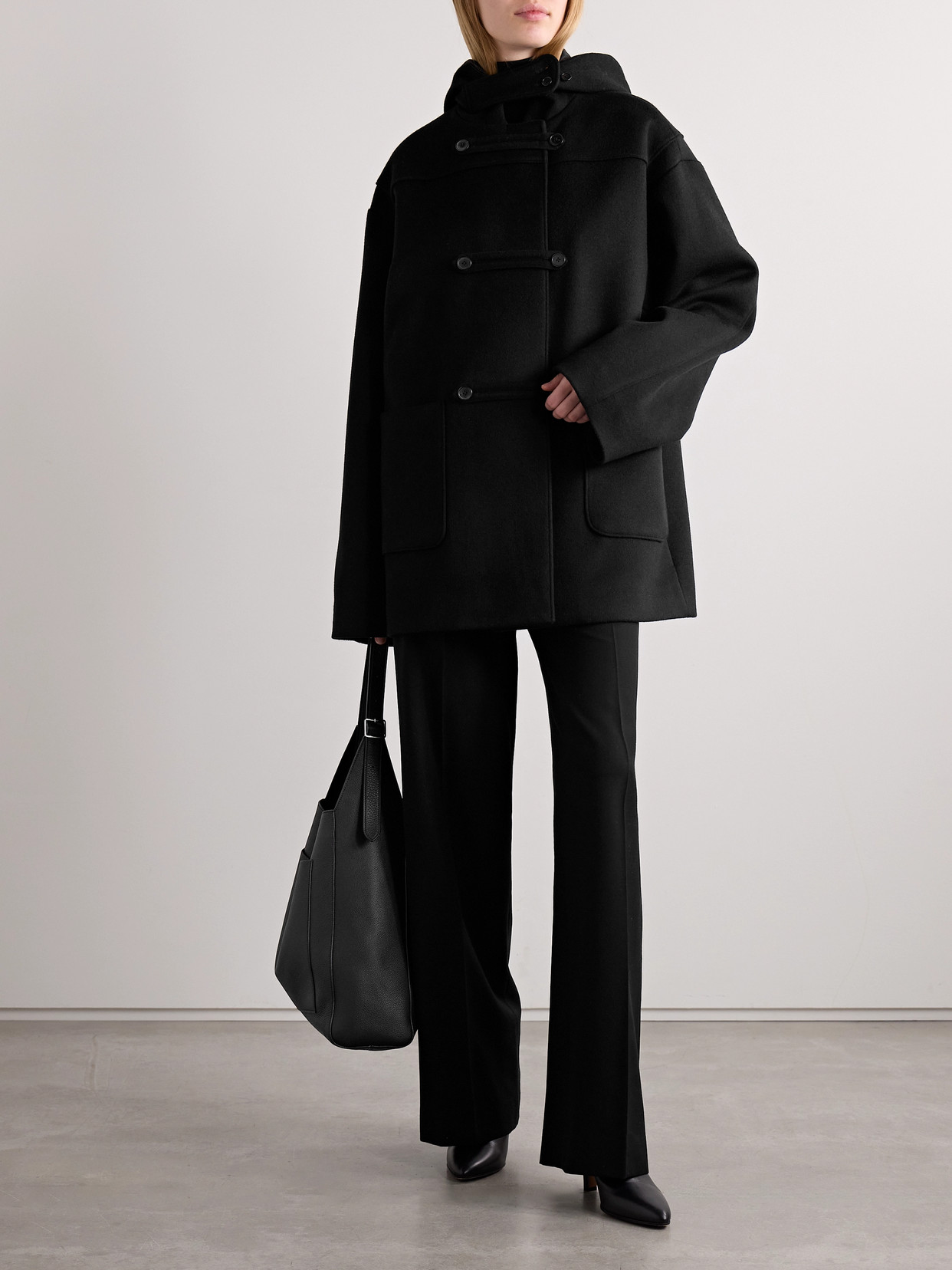 The Row Nevan Hooded Double-breasted Cashmere-felt Jacket In Black