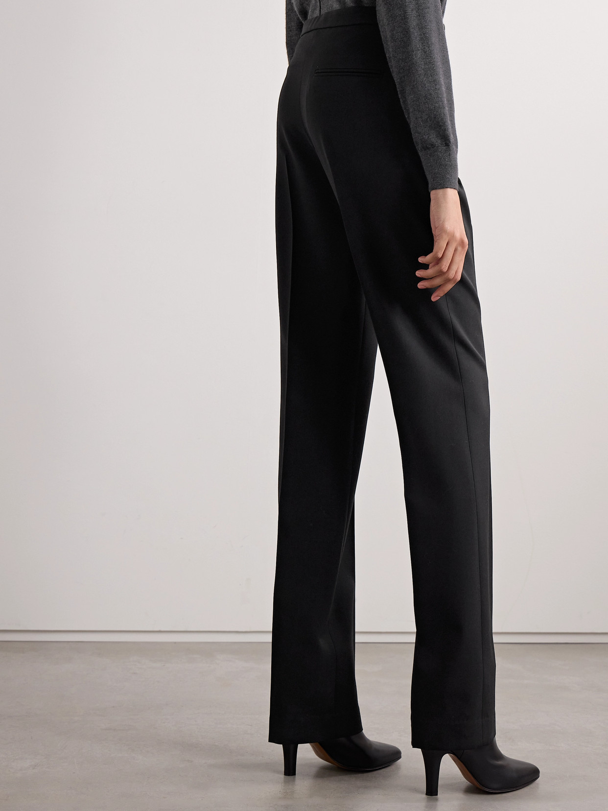The Row Banew Pinstripe Wool Wide-leg Trousers In Black