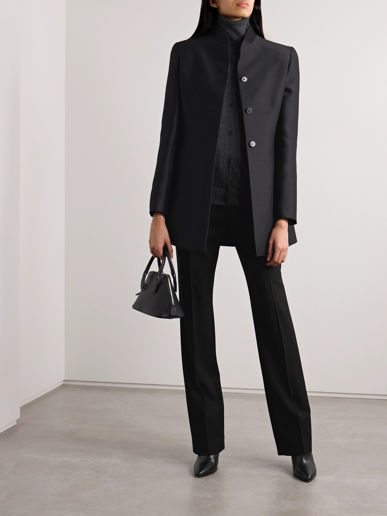 The Row Banew Pinstripe Wool Wide-leg Trousers In Black