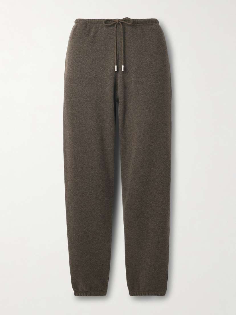 The Row Teo Mélange Cashmere And Cotton-blend Tapered Track Pants