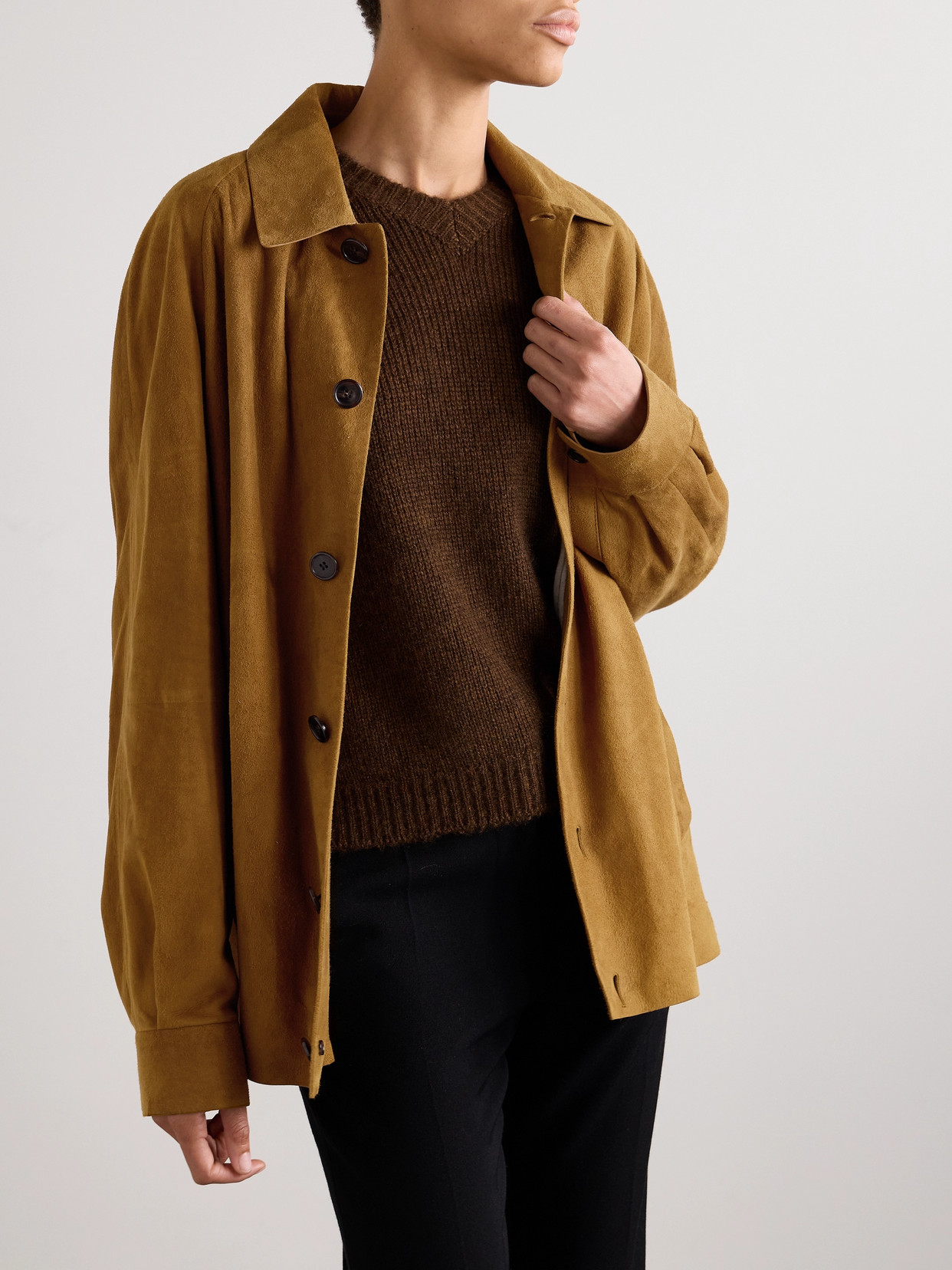 The Row Sedor Suede Jacket In Brown