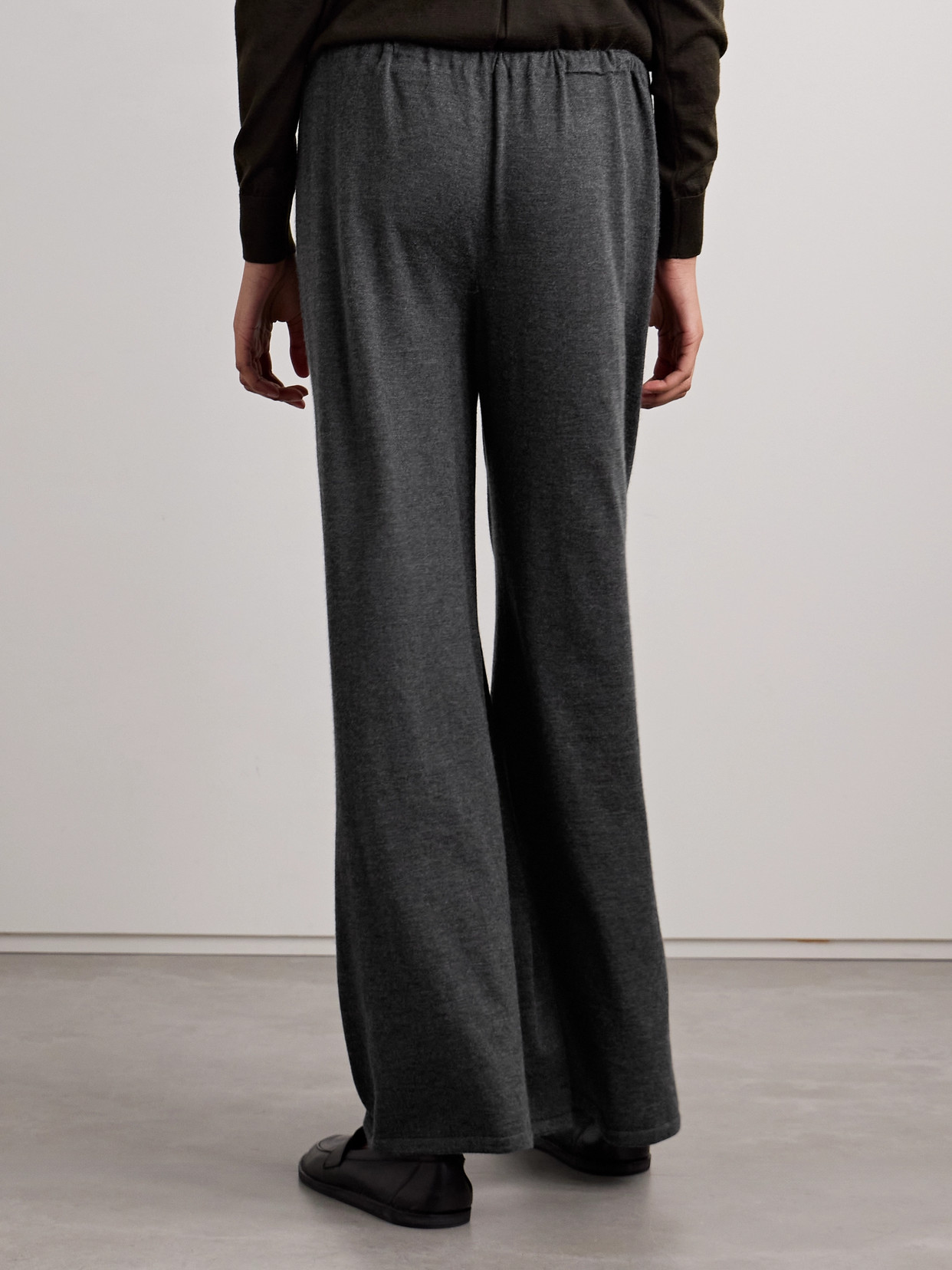 The Row Helphine Mélange Cashmere Wide-leg Pants In Gray