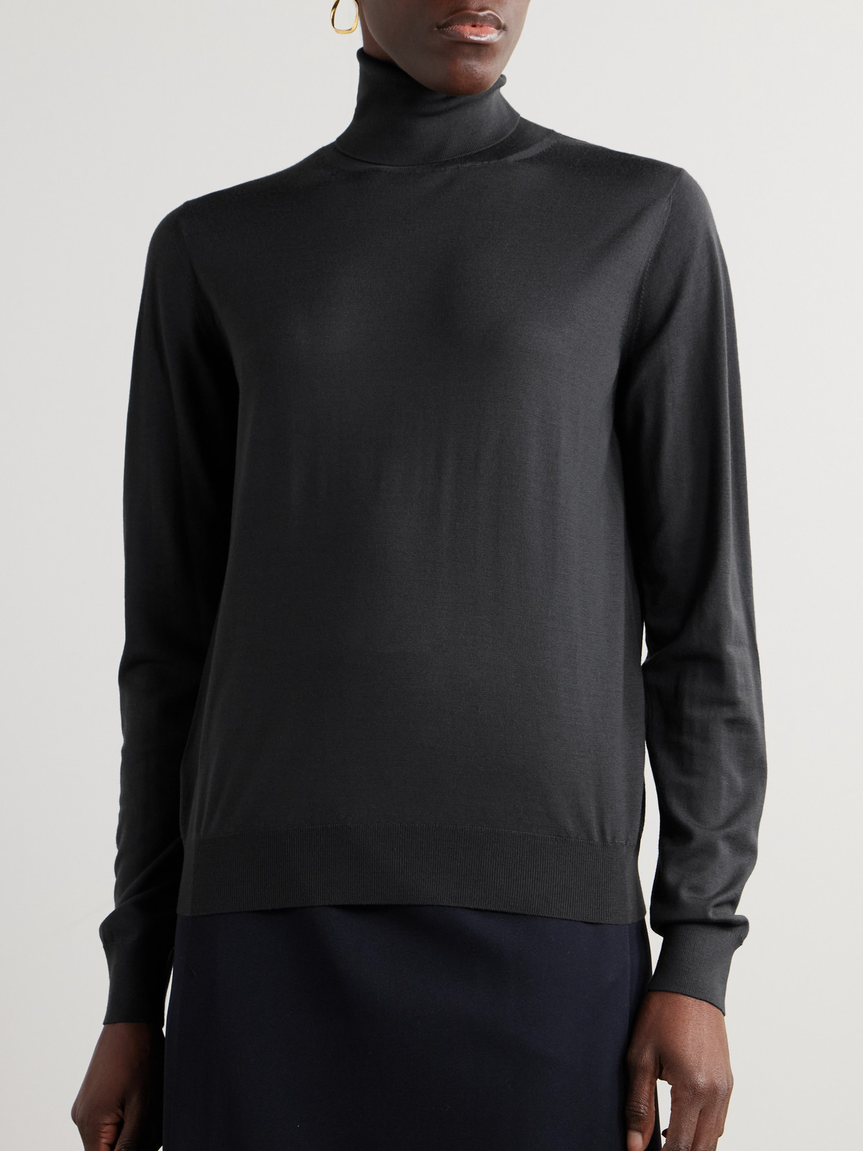 The Row Heva Wool-jersey Turtleneck Sweater In Gray