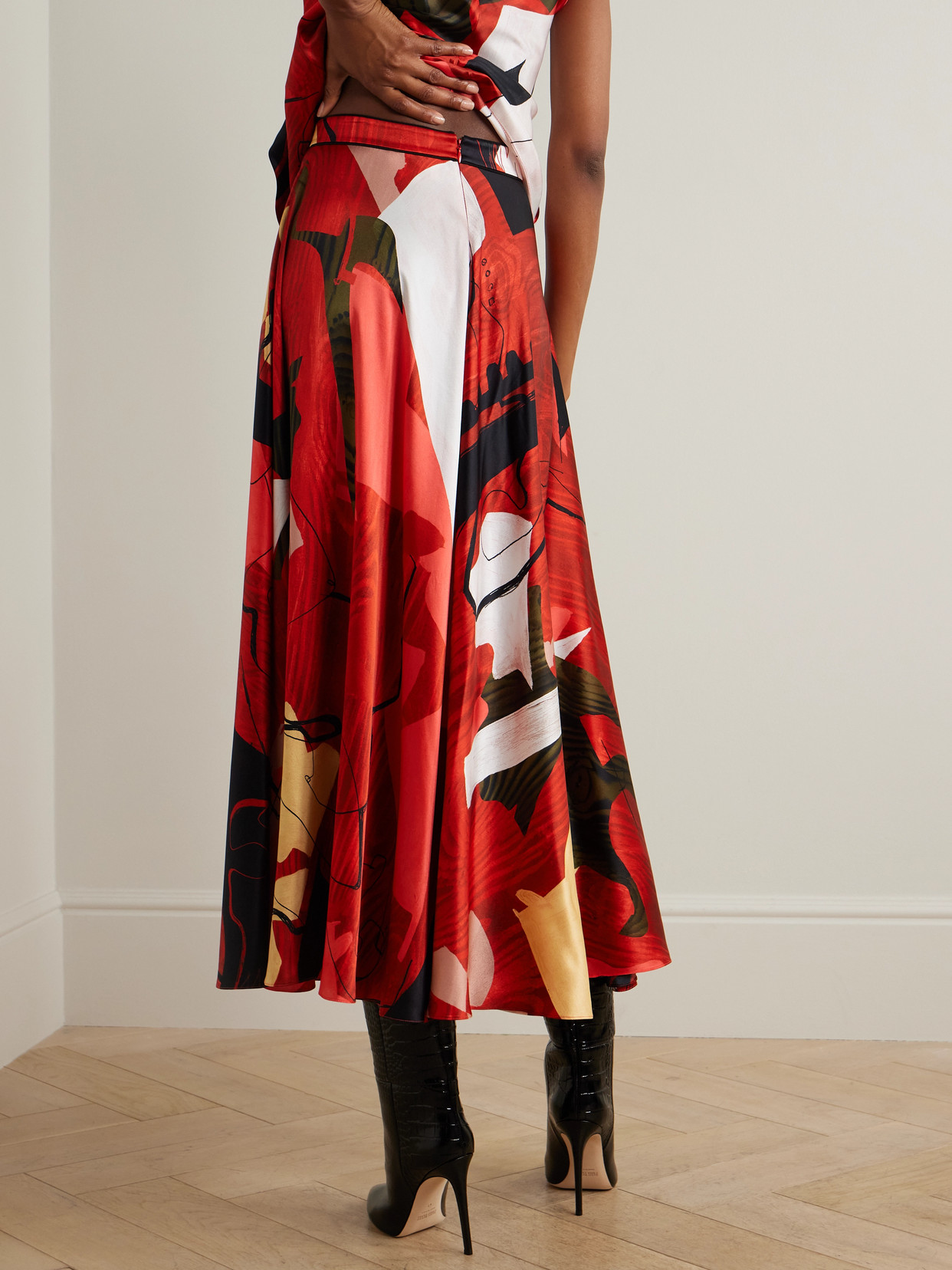 Roksanda Ameera Printed Satin Maxi Skirt In Red