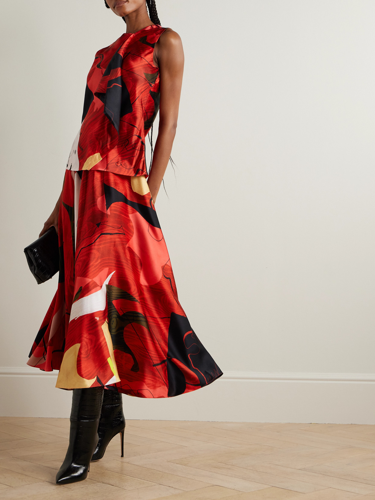 Roksanda Ameera Printed Satin Maxi Skirt In Red
