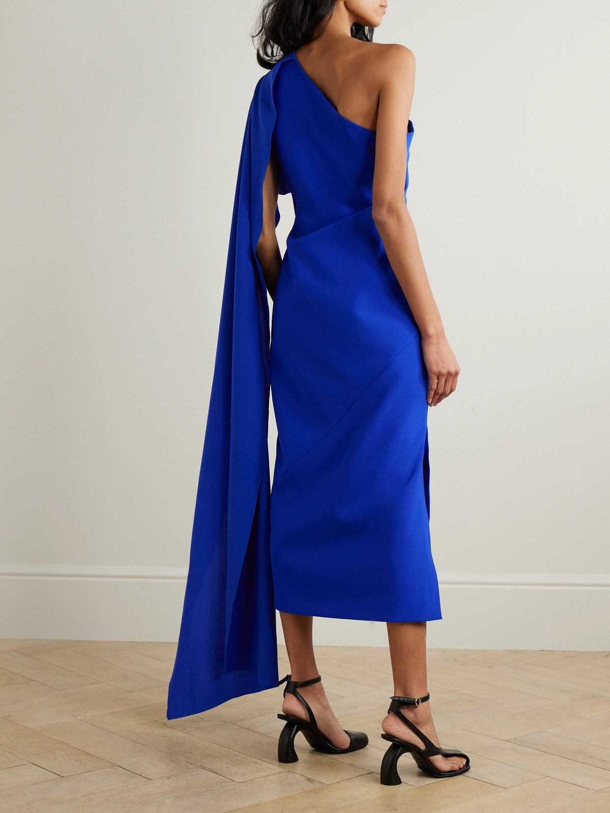 Roksanda Cape-effect Draped Crepe Maxi Dress In Blue