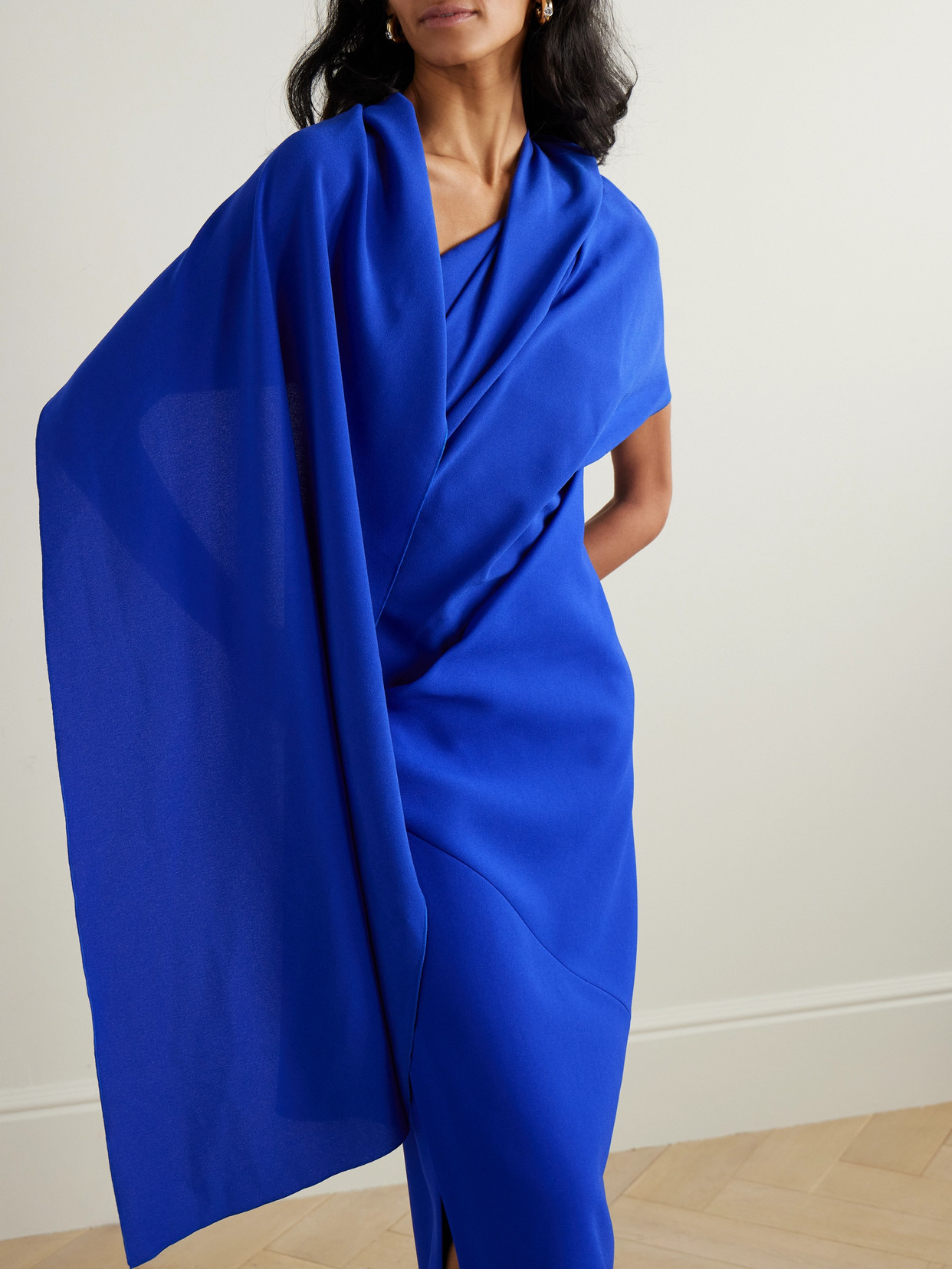 Roksanda Cape-effect Draped Crepe Maxi Dress In Blue