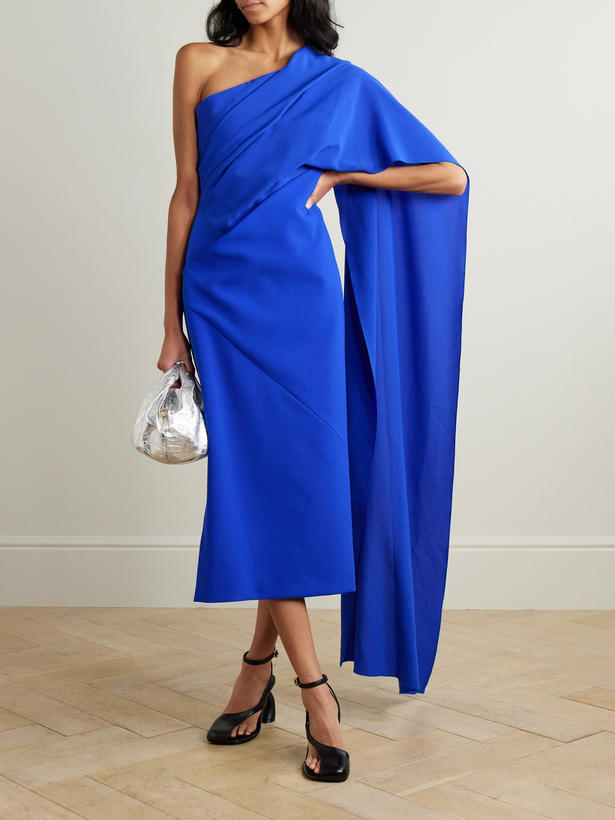 Roksanda Cape-effect Draped Crepe Maxi Dress In Blue