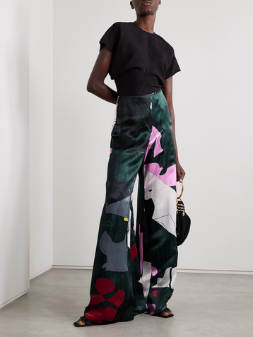 Roksanda Printed satin wide-leg pants
