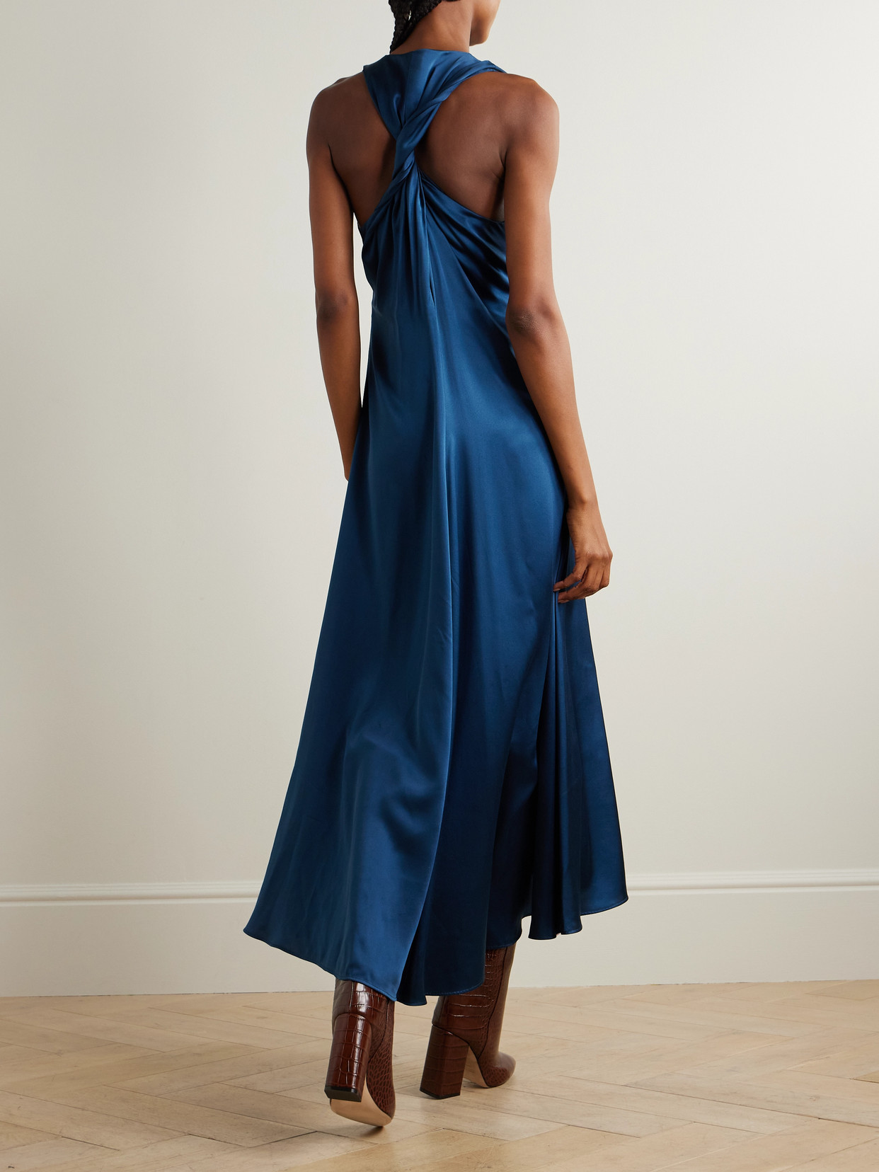 Roksanda Nuria Twisted Silk-satin Midi Dress In Blue