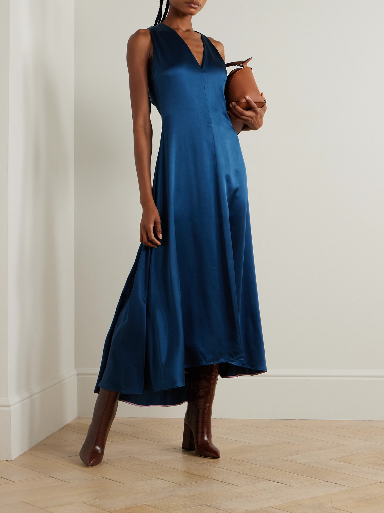 Roksanda Nuria Twisted Silk-satin Midi Dress In Blue