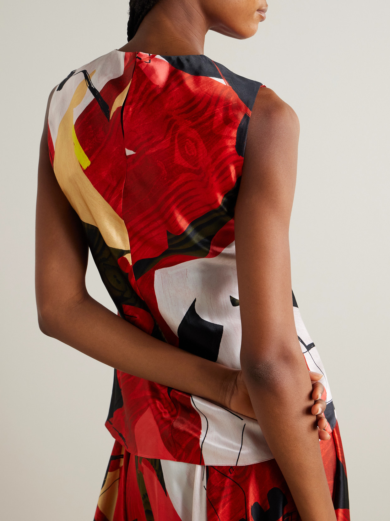 Kiara Draped Printed Satin Tank