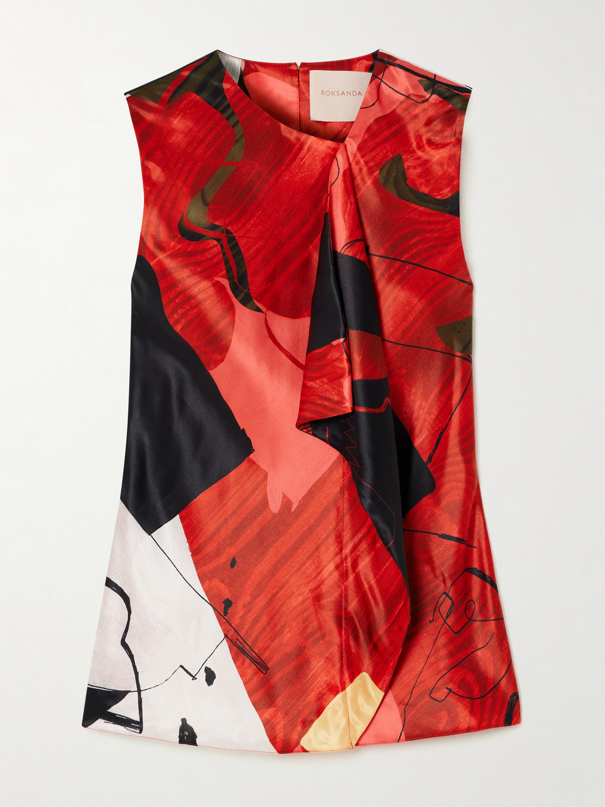 Roksanda Kiara Draped Printed Satin Tank In Red